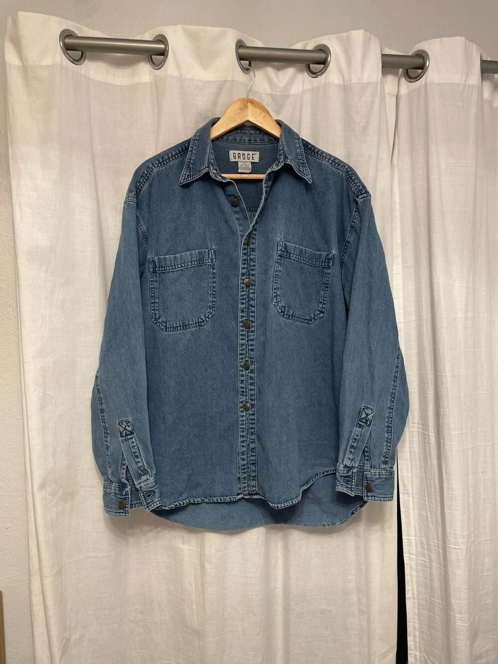 Badge Vintage Denim Button Down Shirt Size XL